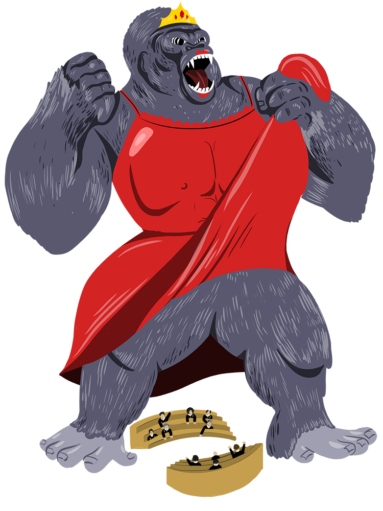 King Kong's dress (congress) hides two groups of lawmakers.